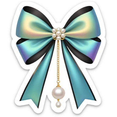 Black bow with golden outer line and hanging pearl  sticker