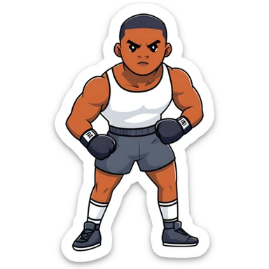 Passport photo portrait of a young 19-year-old Black male boxer, formal front-facing pose, neutral background, athletic build sticker