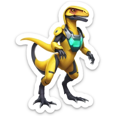 Shiny Edgy Velociraptor-Genesect-Fakémon-Pokémon wearing a with a futuristic cyber-helmet And suit Full Body sticker