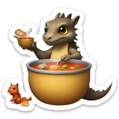 Dragon cooking soup with a squirrel  sticker