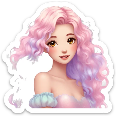 Gorgeous Beautiful Blushing Petite Colorful-Shiny-Pastel-Fairy-Soarkle-Anime-Lady with beautiful gradient pastel hair aesthetic sticker