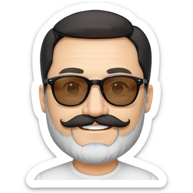 đàn ông 50 tuổi, da trắng, có râu ria đen. đeo kính đen, mắt kính trong suốt, tóc đen ngắn, cười mỉm sticker