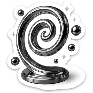 abstract spiral with floating orbs and sparkles, representing magical energy, chrome style sticker