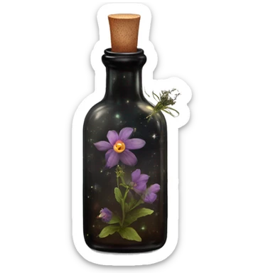 Black magic fairy light sparkling old Antique bottle with poison and with herbal and flowers sticker
