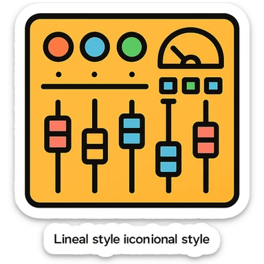 a studio mixing console, simplified, flat icon style, minimal details sticker