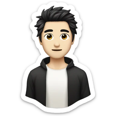white skin color japanese man with black anime hair, make it from shoulders and create only one emoji sticker