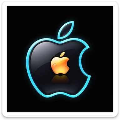 Apple logo emoji with a glowing effect, mysterious and cyberpunk mood, black background sticker