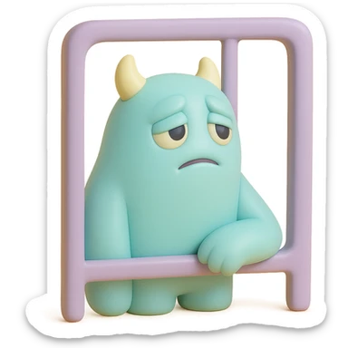 monster looking out a window, longing expression, soft pastel palette, toy-like vinyl figure style sticker