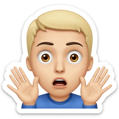 a shocked face, with their mouth and eyes are wide open, eyebrows  raised, and palms against his cheeks. sticker