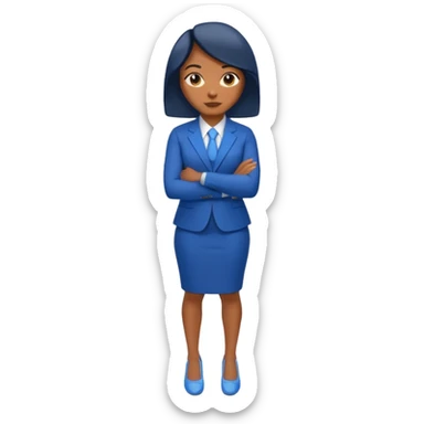 black woman in a blue smart suit and shoes, arms crossed, assertive stance, emoji style sticker