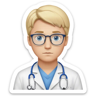 Young male doctor with blonde hair, blue eyes, glasses, serious  sticker