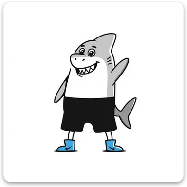 Tralalero Tralala, an Italian Brainrot character: a great white shark with three legs, wearing blue Nike shoes, hand-drawn doodle style sticker