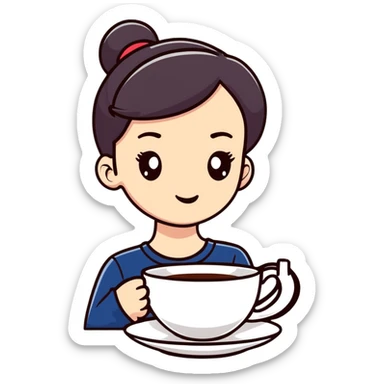 Stylish British girl with a single teacup, minimalist tea time design sticker