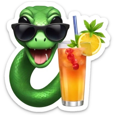 Snake in sun glasses drink cocktails  sticker