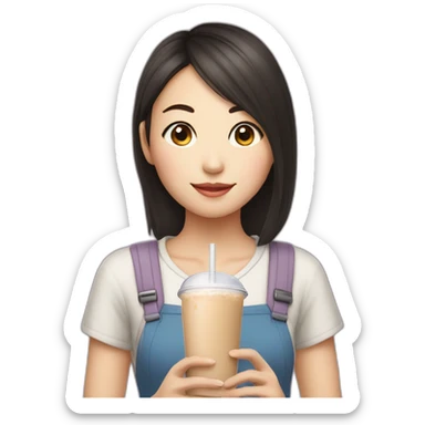 an asian girl drinking a Milk tea beverage sticker