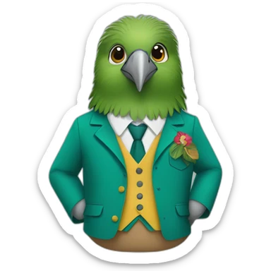 Kiwi bird wearing a school uniform, red vest and teal blazer sticker