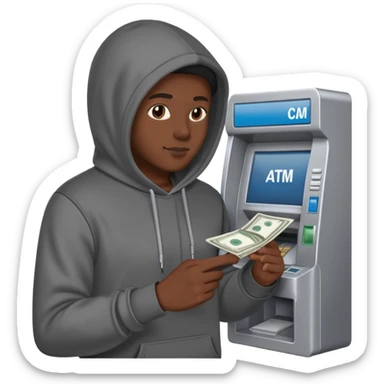 scammer withdrawing money from ATM sticker