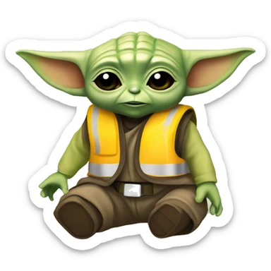 Baby Yoda in yellow construction helmet and vest sticker