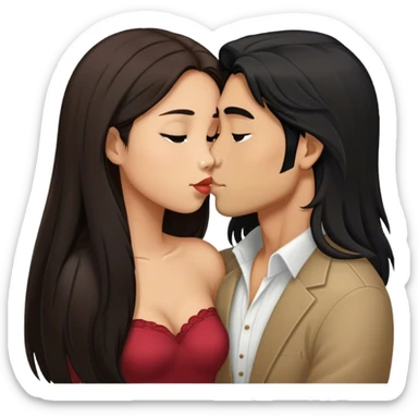 Guy with long black hair kissing brown hair Filipina sticker