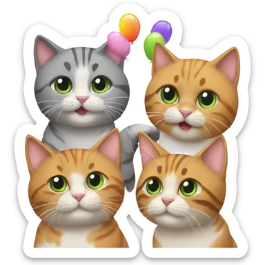 four cats having a party sticker