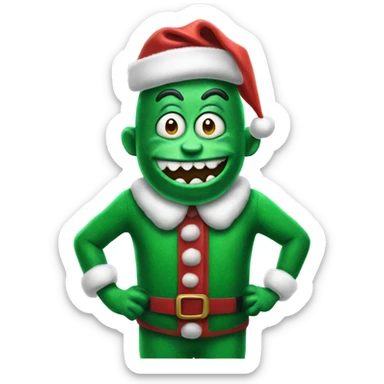 A green monster in a Christmas suit sticker