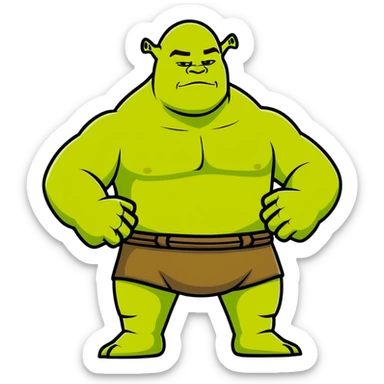 very muscular Shrek soothing Elon Musk, cartoonish style, bright colors sticker