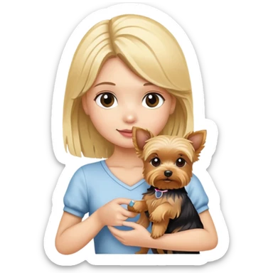 Blonde girl holding yorkie sticker