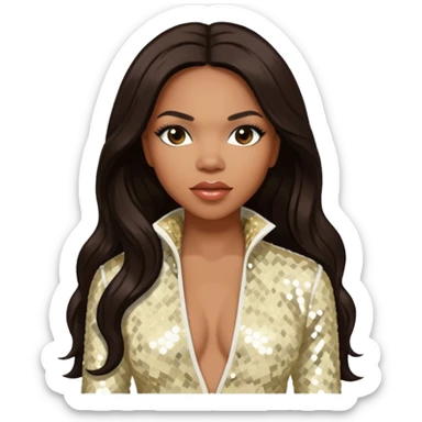 Tenitra Michelle Williams (b.1979), R&B Singer from Destiny's Child with long dark brown hair, ivory sequin outfit, medium dark skin sticker
