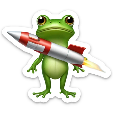 Frog with a rocket attached to his back sticker