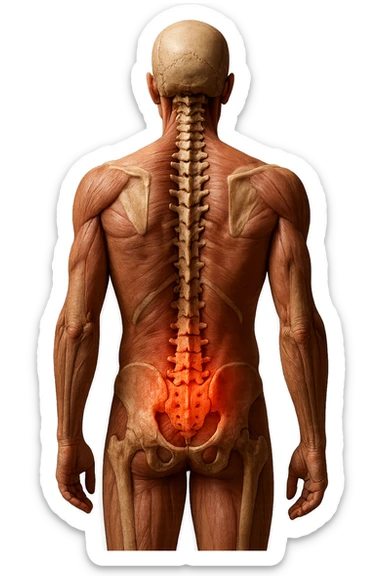 corpo UMANO ANATOMICO con mal di schiena, iperrealistico 4k sticker