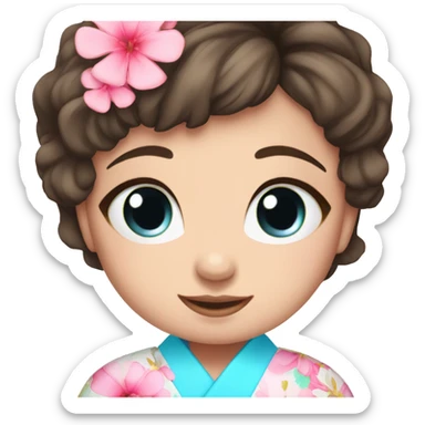 cute brunette girl with blue eyes in pink flower kimono sticker