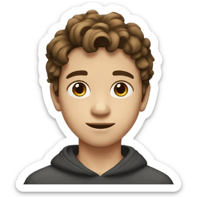 Teenager boy type mexican, White skin, with wavy brown hair (Which go down behind to the nape of the neck), Little bit dezoom sticker