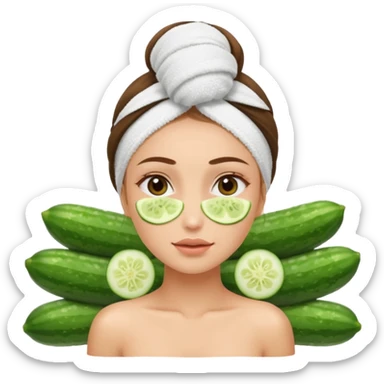 Girl with towel in hair cucumber slices on eyes  spa sticker
