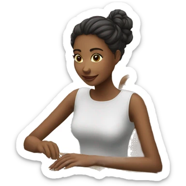 beautiful girl sitting on a chair and working on a laptop sticker