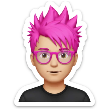 Man with neon pink spiky hair and glasses, half body sticker