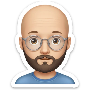 A young guy of 18 years old, bald, with a thick beard and very thin glasses. He has gray eyes and looks like a child, despite his age. sticker