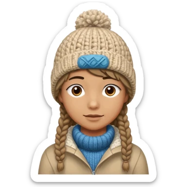 high school student wearing a crochetted winter hat. the hat should be an oatmeal color and texture with no pompom. make one a boy and one a girl sticker