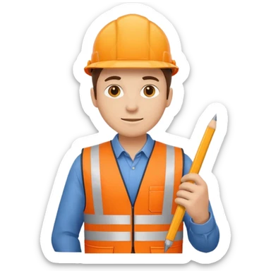 worker wearing orange west holding a ruler sticker