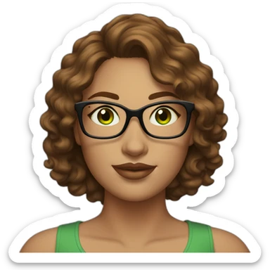 curvy-woman-with-wavy-brown-hair-square-glasses-green-eyes sticker