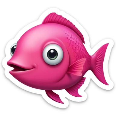 extremely derpy bright pink fish in perfect side profile facing right, but with both googly eyes comically visible and looking at viewer, stupid expression, flat 2D side view, very silly and goofy sticker
