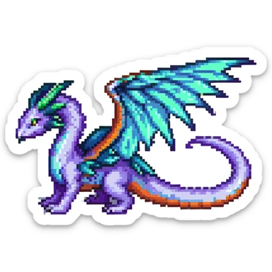 mystical wyrm with a long tail and large wings, colored green, blue, and purple sticker