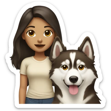 A girl Dark brown  hair next to a light dorée  Husky sticker