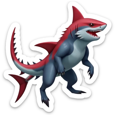 Realistic dark edgy Sharpedo-Zoroark-Scizor-canine-vernid-sergal-fursona-hybrid-animal creature with a shark-tail and red scars, full body, with cool sharp markings  sticker