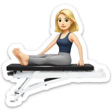 White girl on a Pilates reformer with her feet up sticker