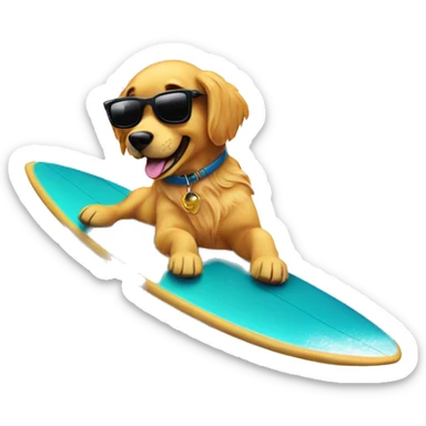 golden retriever surfing with sunglasses on  sticker