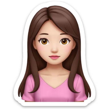 girl aesthetic emoji, asian beautiful make up long brown hair pink dress sticker