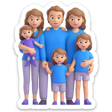 Family with mother, father and three little girls, everyone has light brown hair and blue eyes sticker