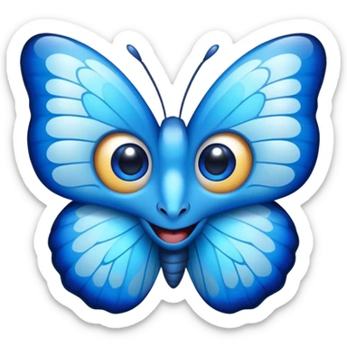 Cinematic Realistic Comical Blue Butterfly Portrait Emoji, Head tilted dramatically with an exaggeratedly amused expression, featuring striking, vividly detailed sapphire wings with playful, intricate patterns and wide, expressive eyes brimming with humorous disbelief, rendered with lifelike clarity and vibrant natural hues, high shine, dramatic yet playful, styled with an air of cheeky floral mischief, soft glowing outline, capturing the essence of a spirited and over‐the‐top blue butterfly that looks ready to flutter its way into viral fame! sticker