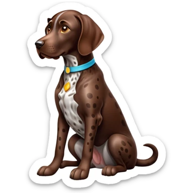 cinematic-[german pointer]-realistic-full-body-sitting-emoji,-tail-resting-loosely-beside-its-paws,-head-tilted-dramatically,-sleek-[brown spotted]-fur,-simplified-yet-realistic-focused-features,-highly-detailed,-glowing-with-an-almost-sarcastic-glow sticker
