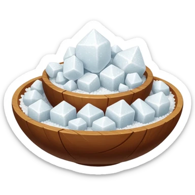 heap of coarse, uneven white salt crystals, angular and slightly translucent, crunchy texture, subtle glints from soft lighting, no spoon or container, transparent background, emoji scale, apple emoji style sticker